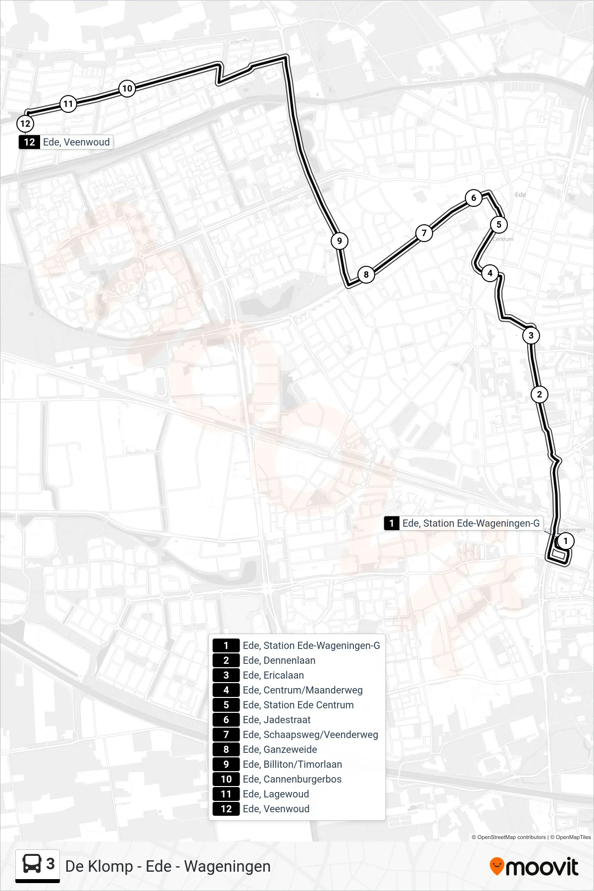 Lijn 3 (bus, Kernhem): route en haltes op de kaart