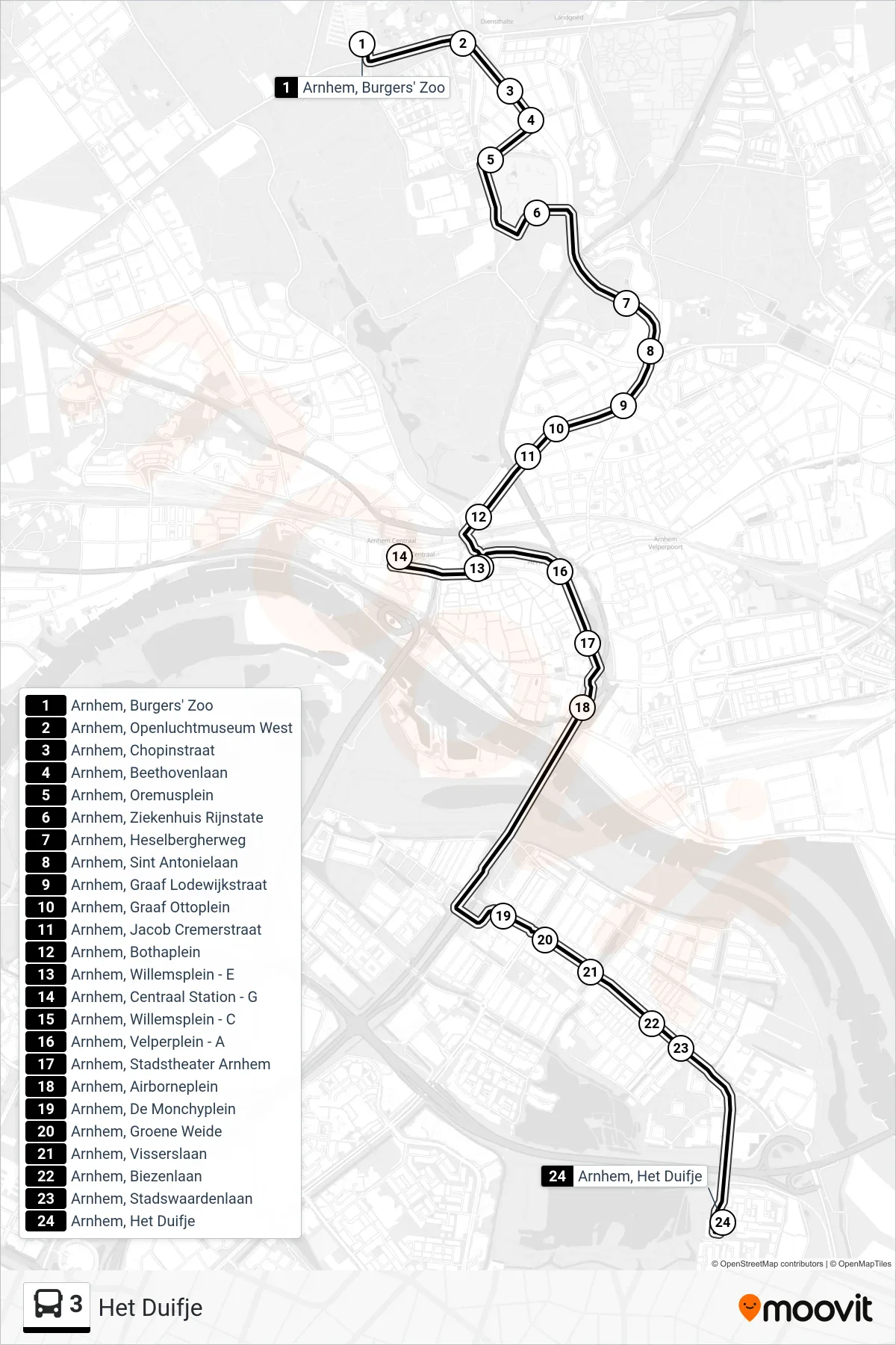 Lijn 3 (bus, Het Duifje): route en haltes op de kaart