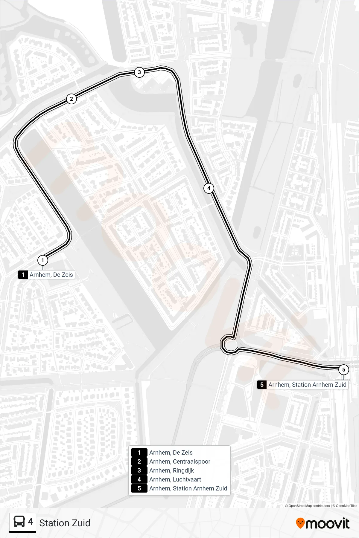 Lijn 4 (bus, Station Zuid): route en haltes op de kaart