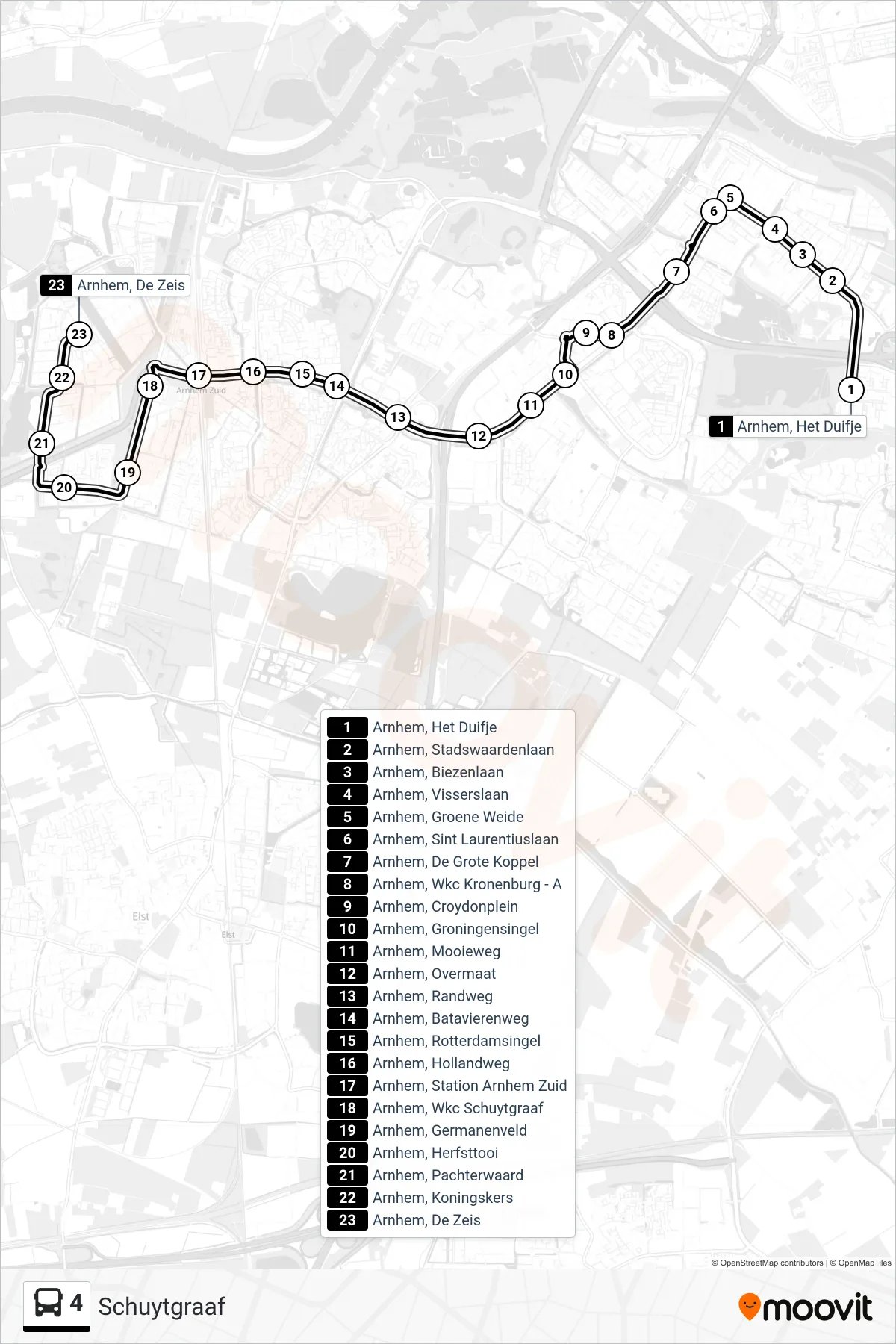 Lijn 4 (bus, Schuytgraaf): route en haltes op de kaart