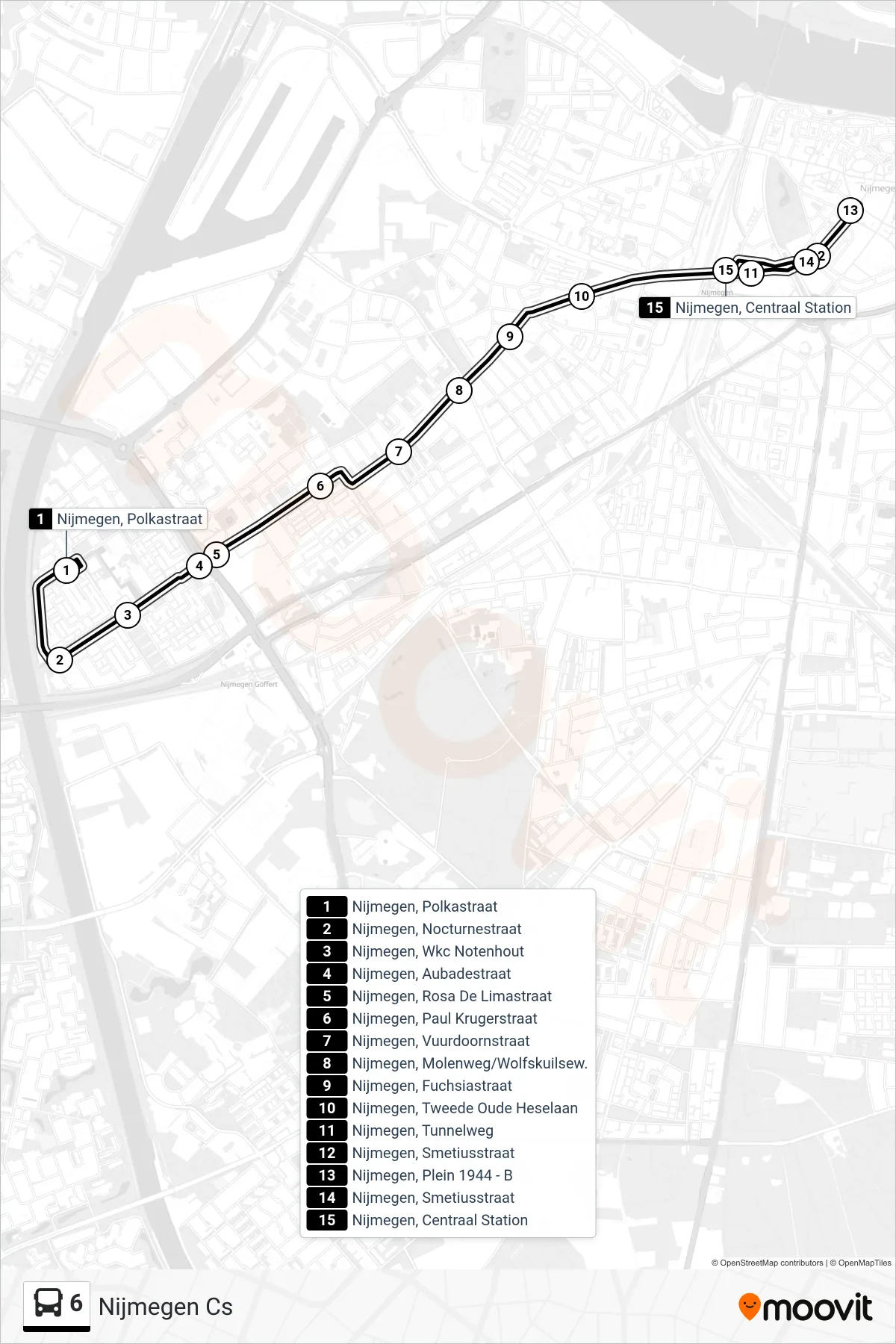 Lijn 6 (bus, Nijmegen Cs): route en haltes op de kaart