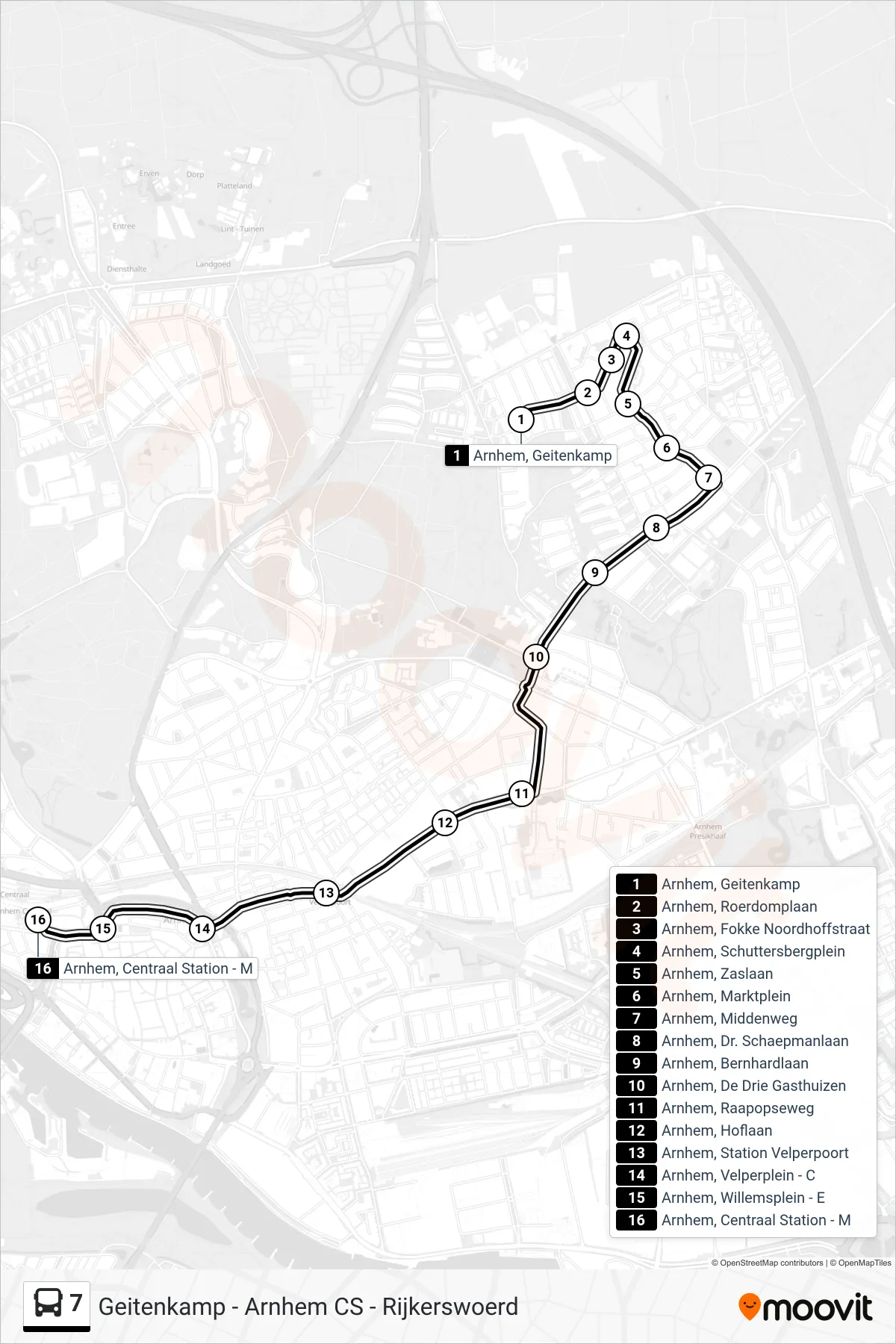Lijn 7 (bus, Centraal Station): route en haltes op de kaart