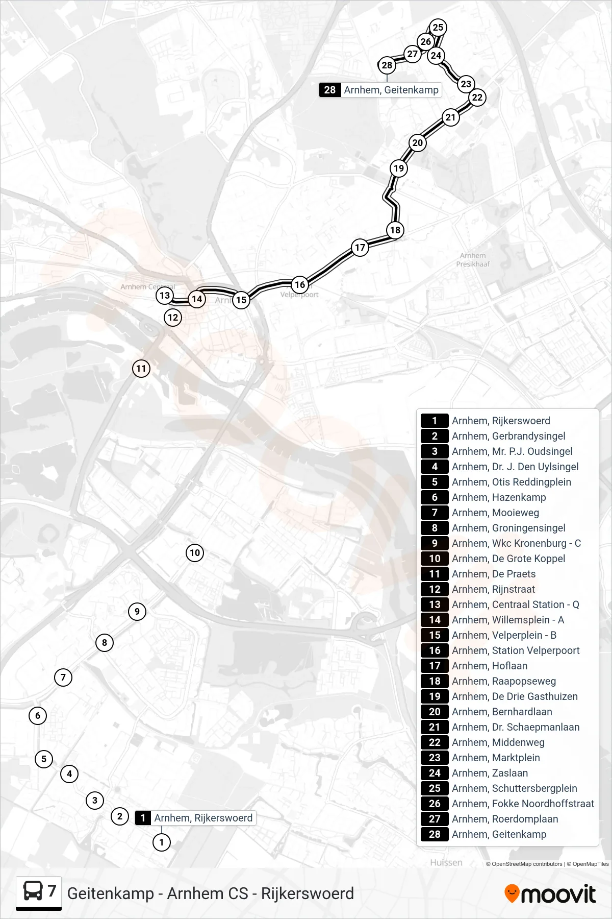Lijn 7 (bus, Geitenkamp): route en haltes op de kaart