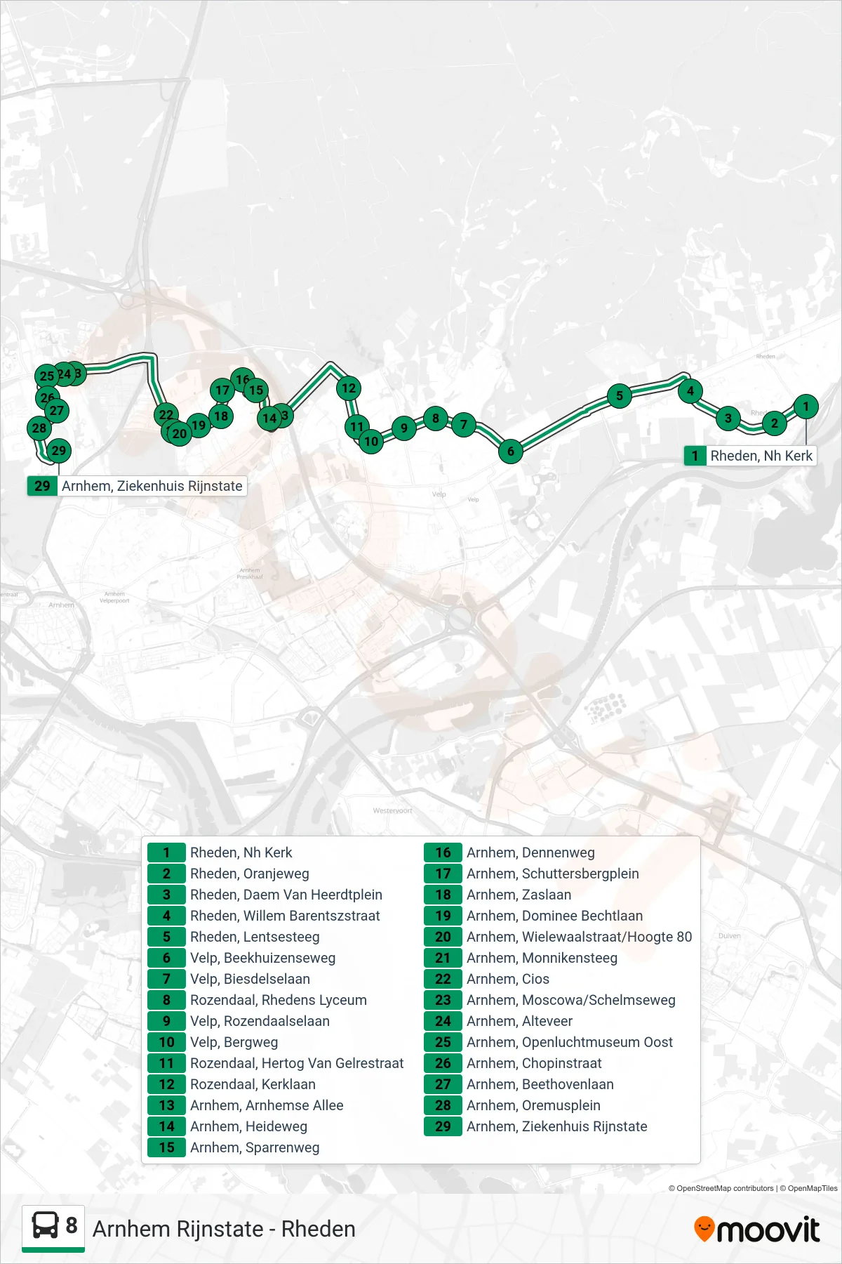 Lijn 8 (bus, Zkh Rijnstate): route en haltes op de kaart