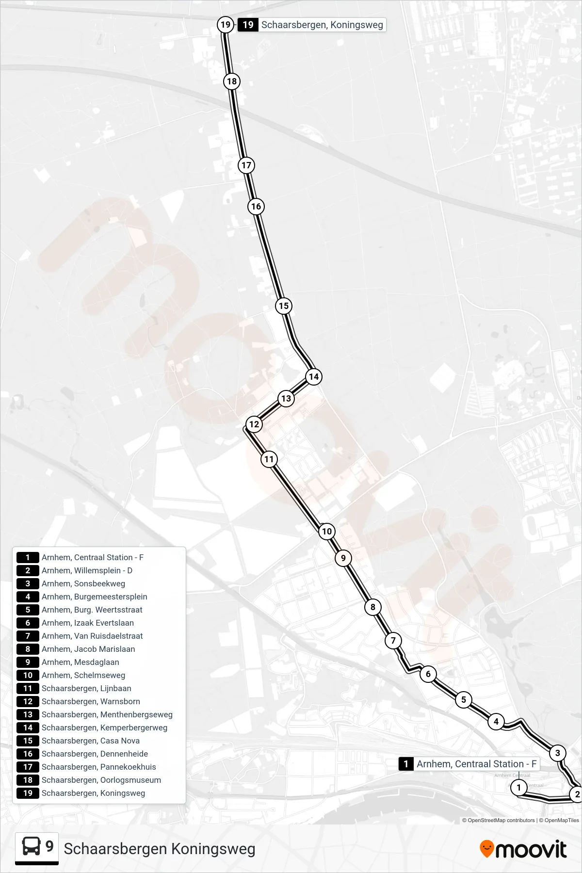 Lijn 9 (bus, Schaarsbergen Koningsweg): route en haltes op de kaart