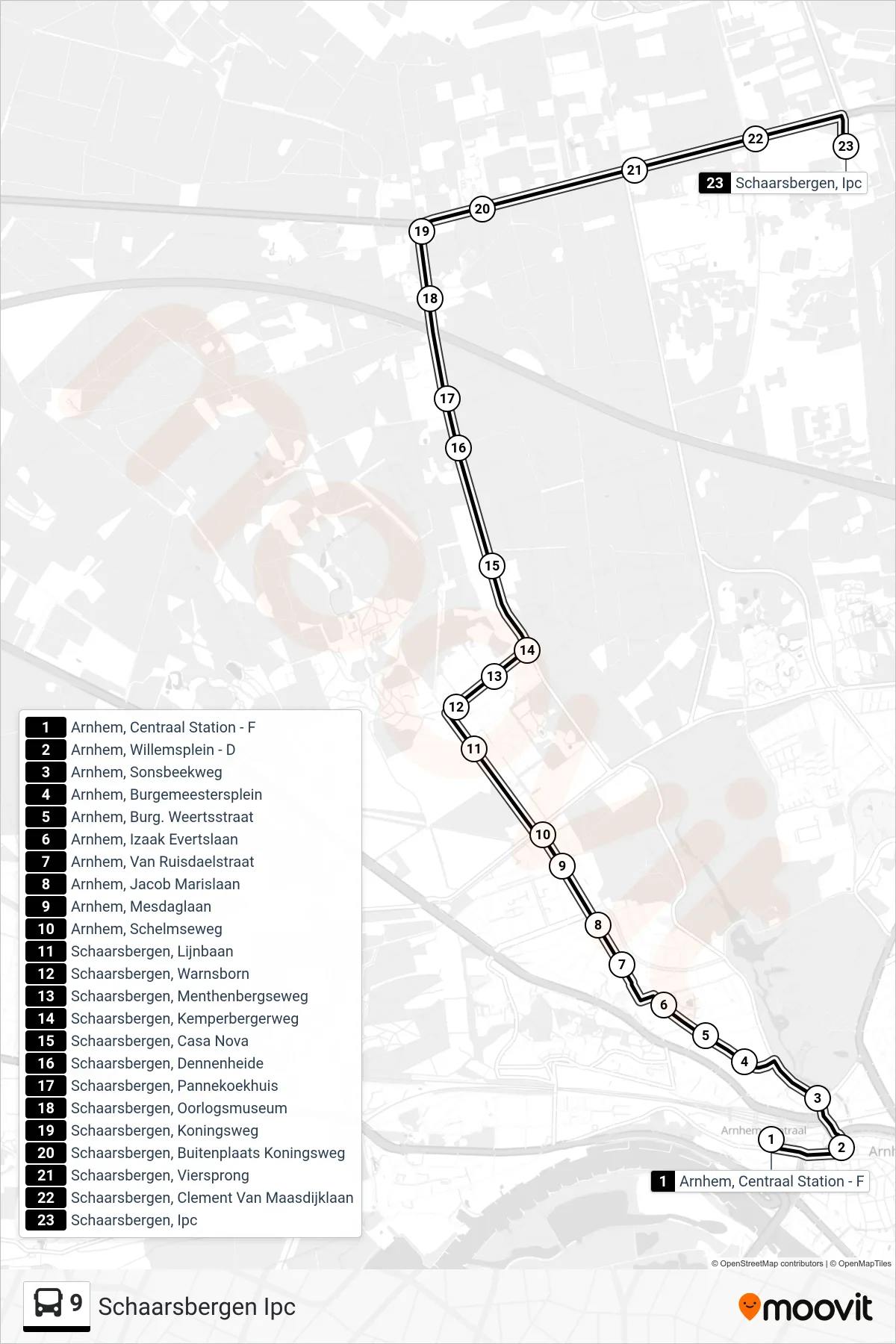 Lijn 9 (bus, Schaarsbergen Ipc): route en haltes op de kaart