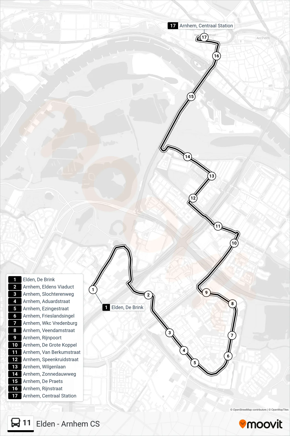 Lijn 11 (bus, Centraal Station): route en haltes op de kaart