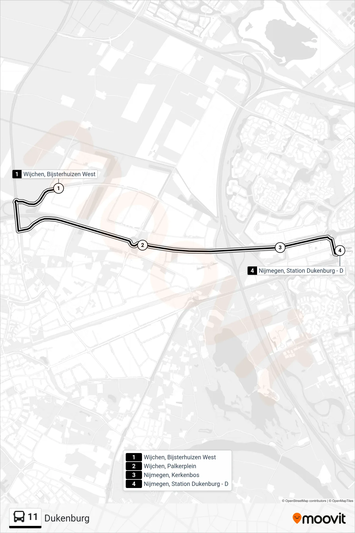 Lijn 11 (bus, Dukenburg): route en haltes op de kaart