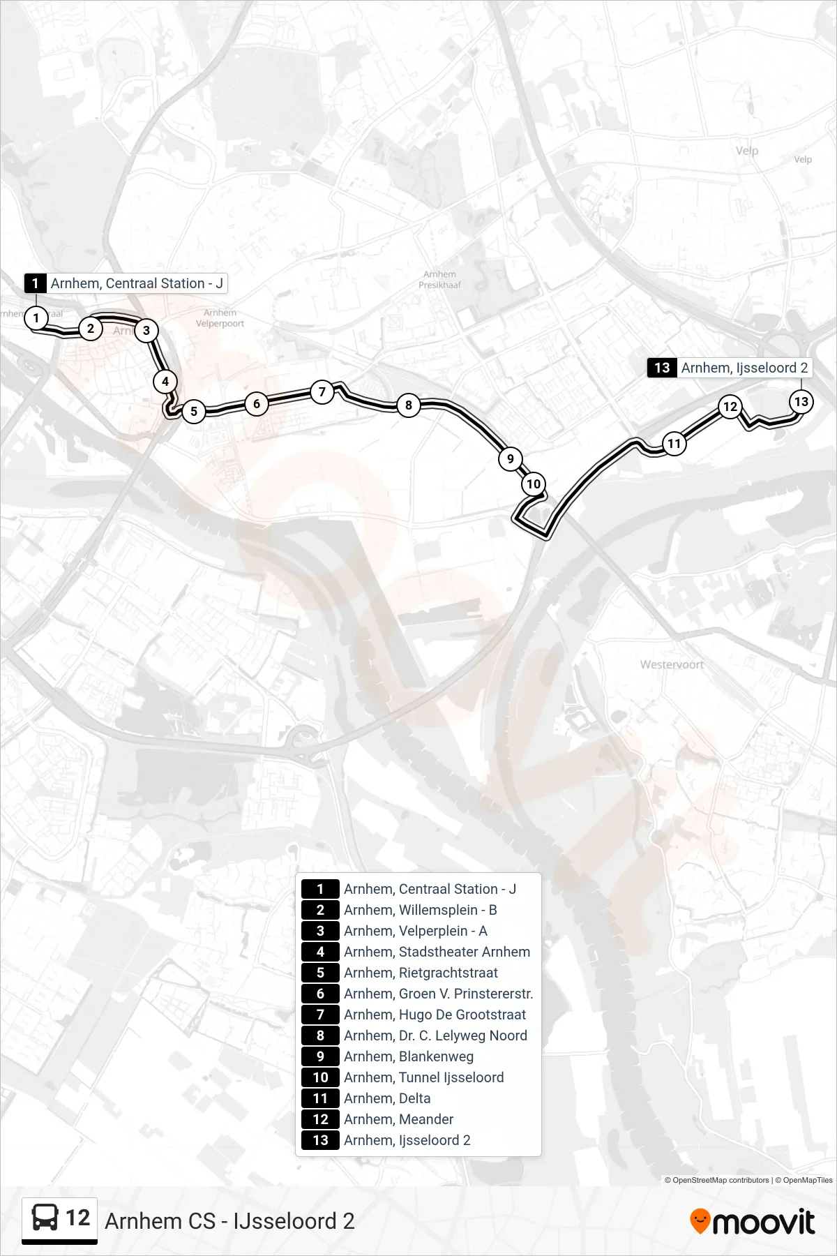 Lijn 12 (bus, Ijsseloord 2): route en haltes op de kaart