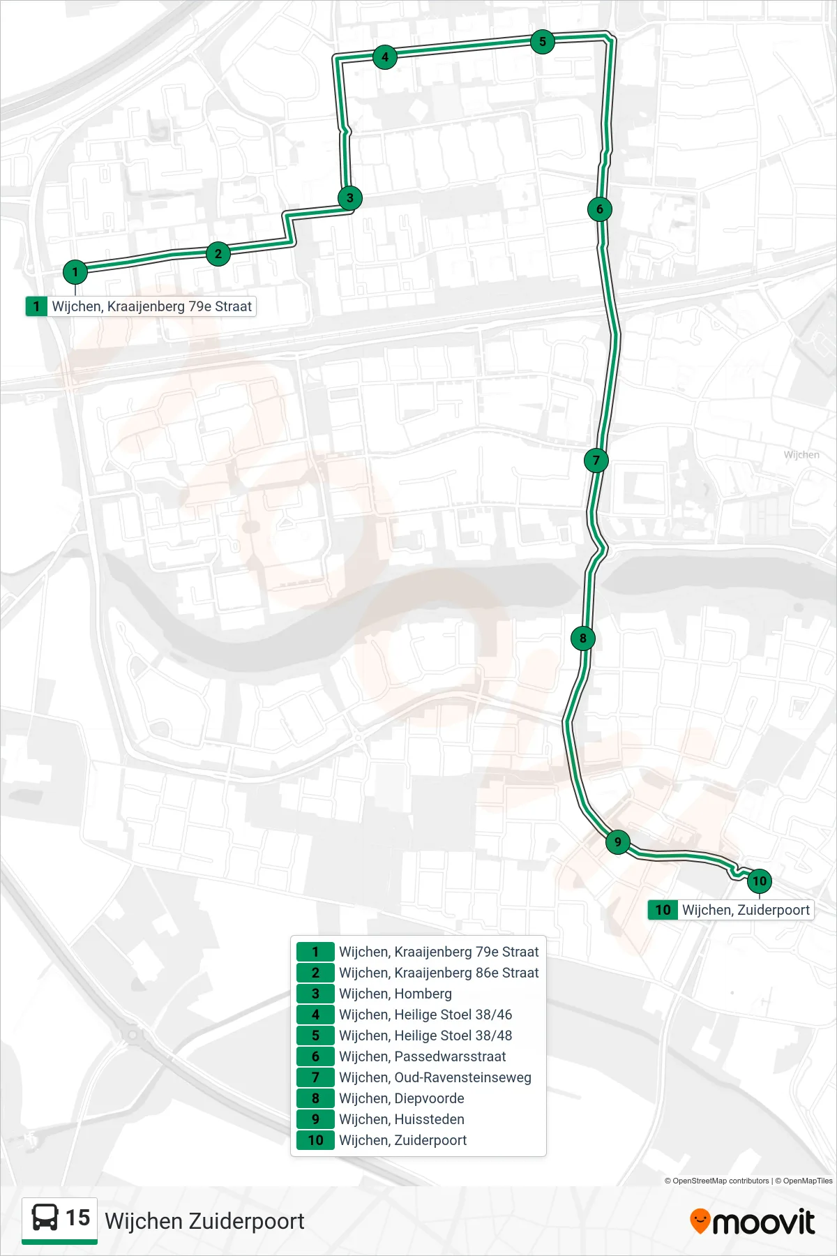 Lijn 15 (bus, Wijchen Zuiderpoort): route en haltes op de kaart