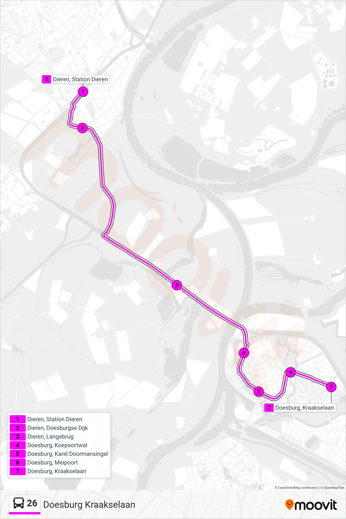 Lijn 26 (bus, Doesburg Kraakselaan): route en haltes op de kaart