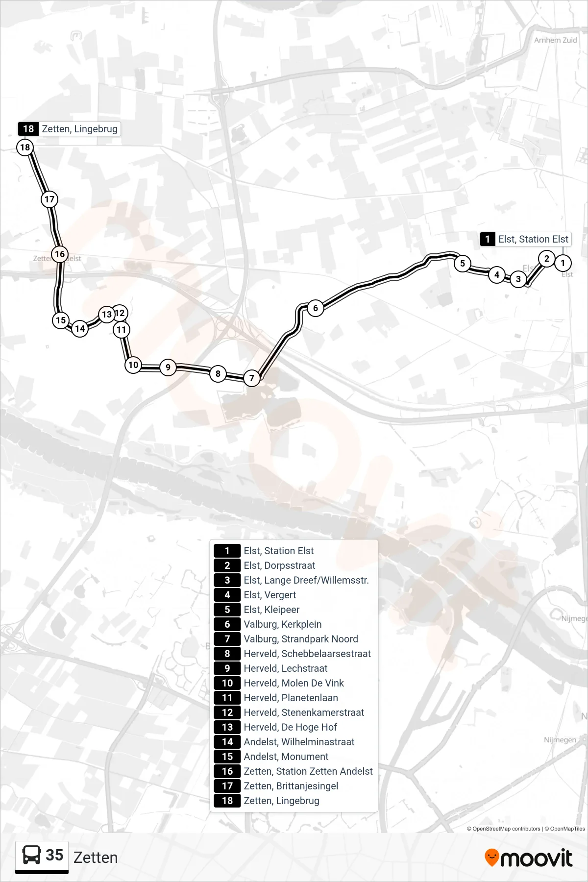 Lijn 35 (bus, Zetten): route en haltes op de kaart