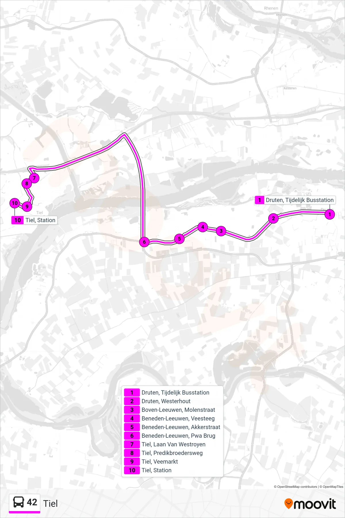 Lijn 42 (bus, Tiel): route en haltes op de kaart