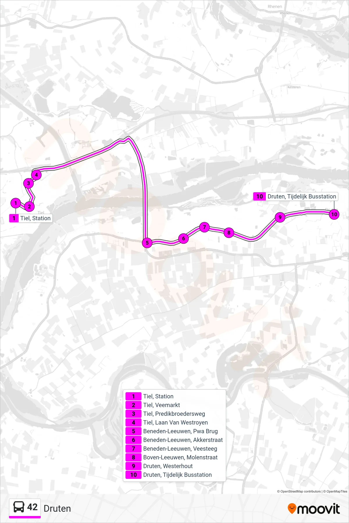 Lijn 42 (bus, Druten): route en haltes op de kaart