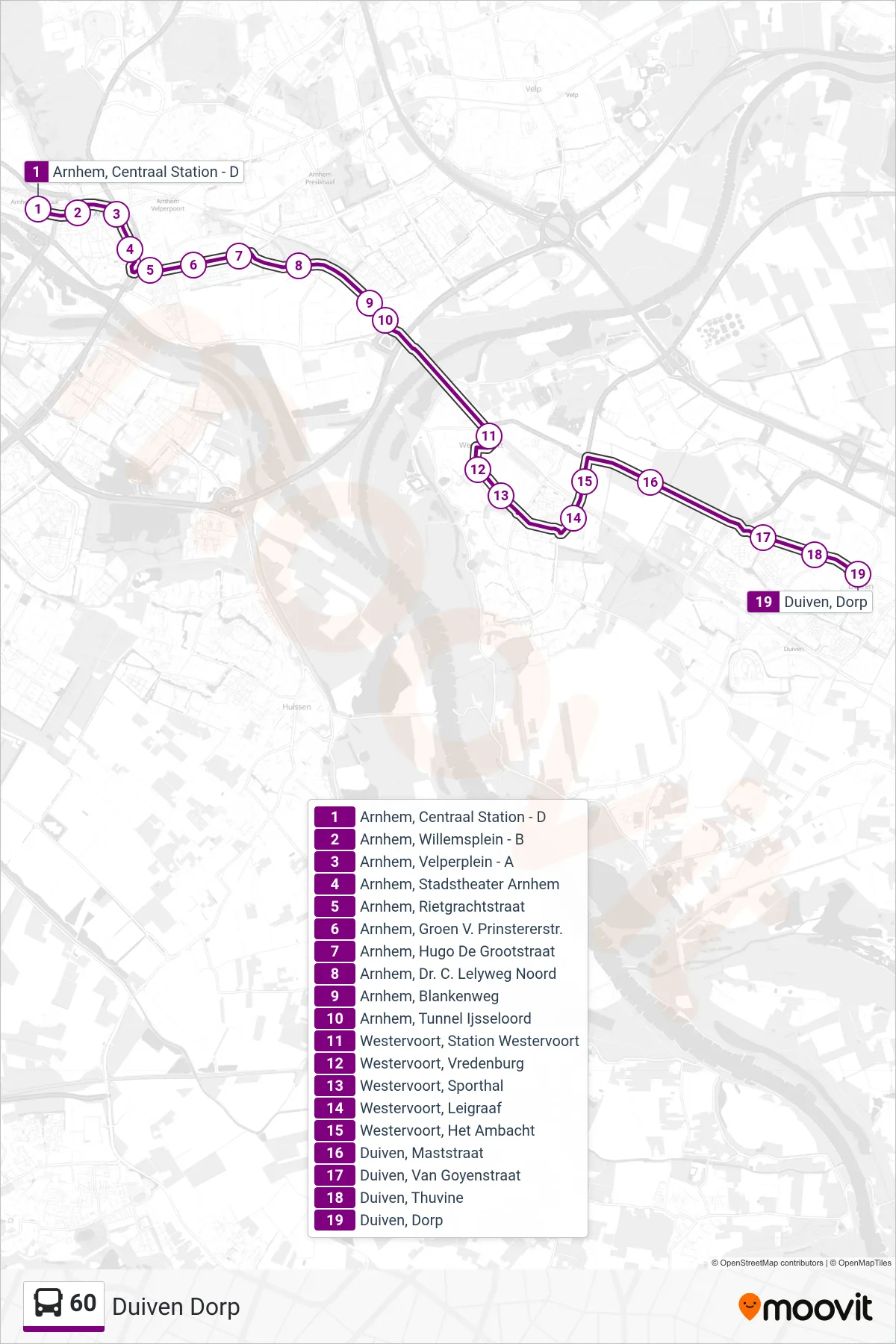 Lijn 60 (bus, Duiven Dorp): route en haltes op de kaart