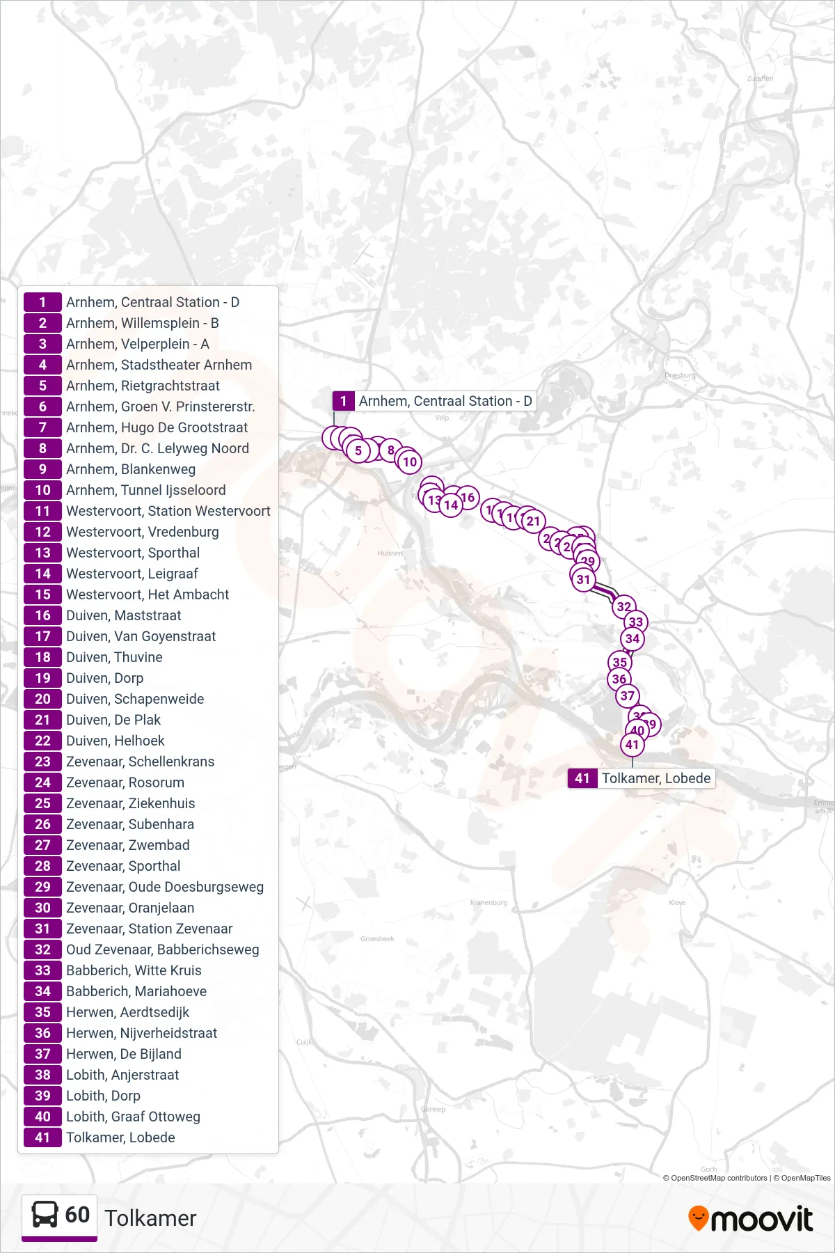 Lijn 60 (bus, Tolkamer): route en haltes op de kaart