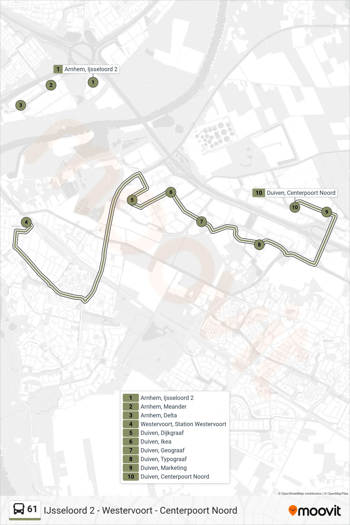 Lijn 61 (bus, Centerpoort-Noord): route en haltes op de kaart