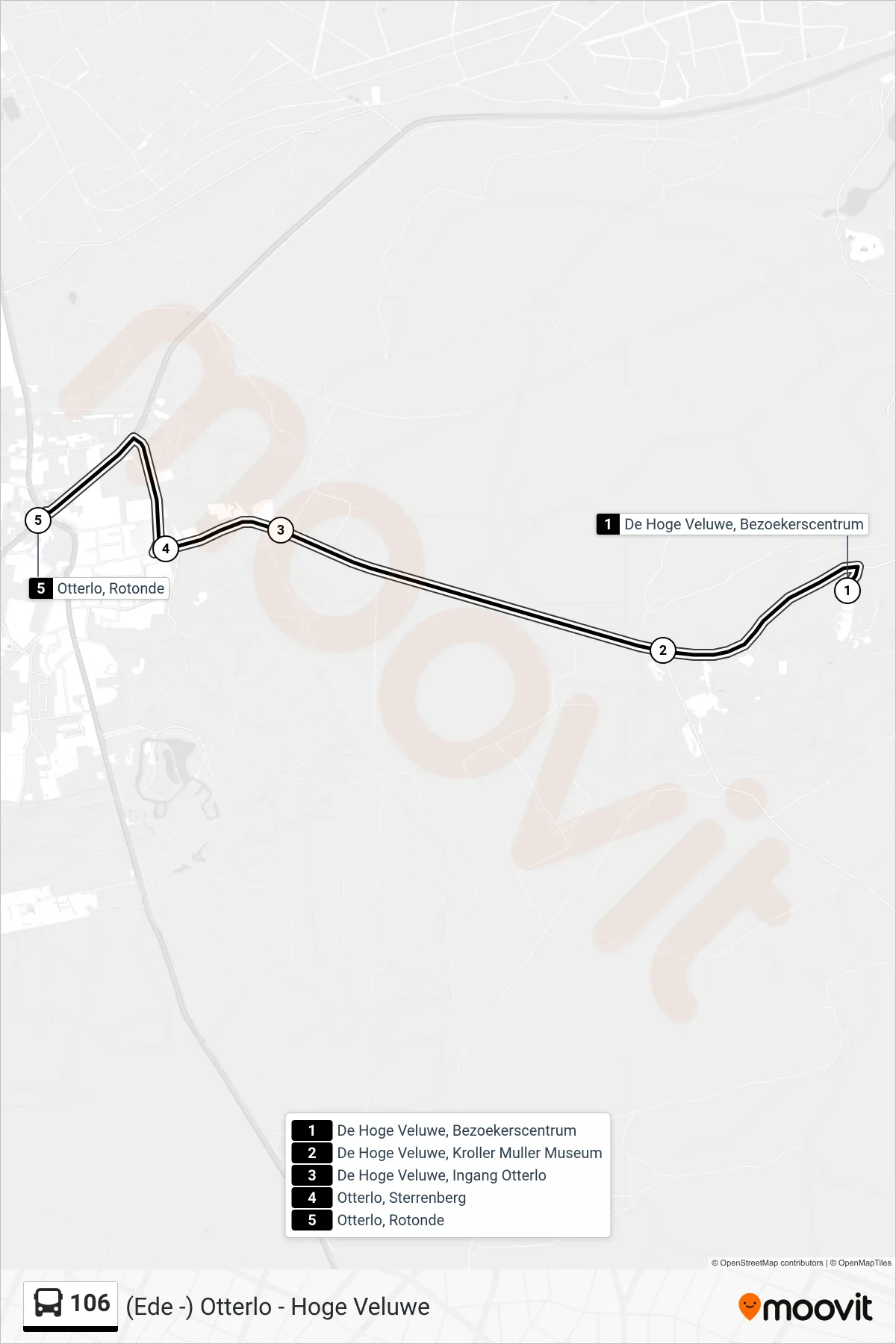Lijn 106 (bus, Otterlo Rotonde): route en haltes op de kaart