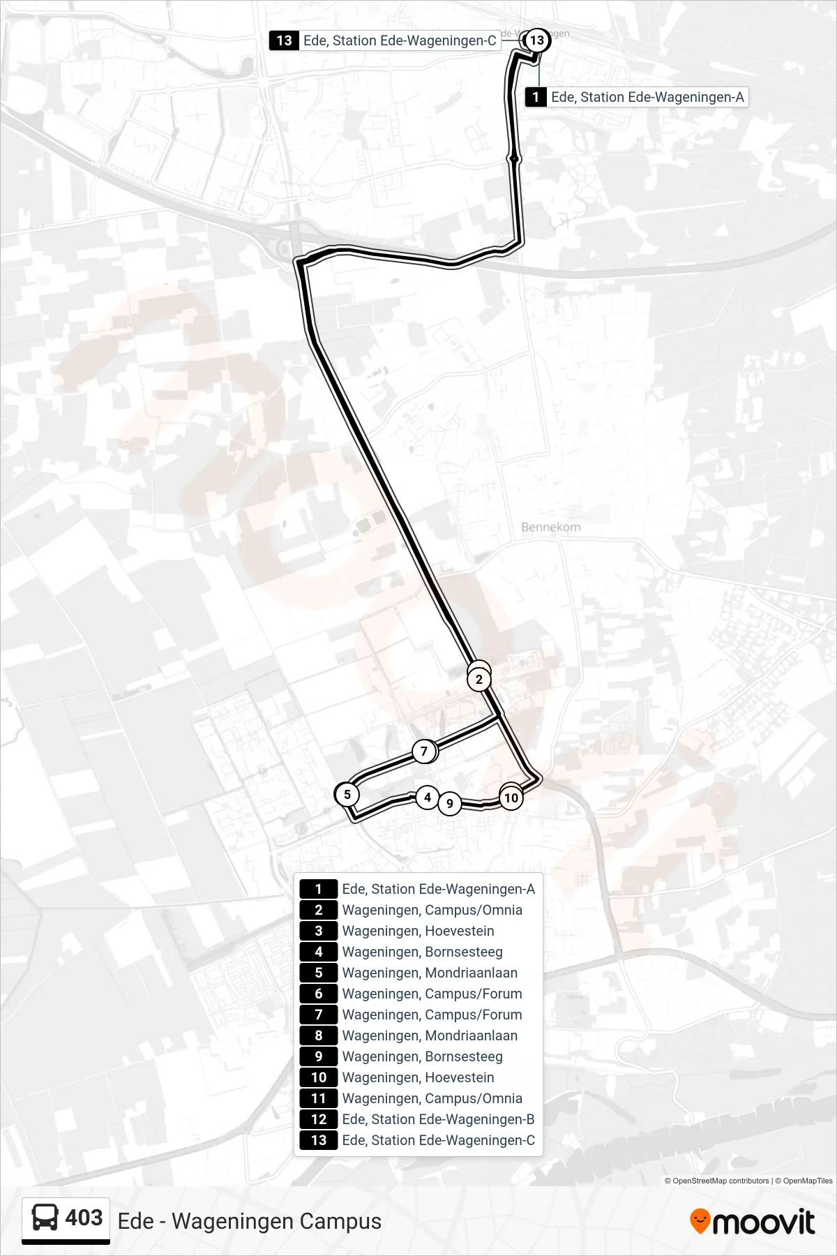 Lijn 403 (bus, Campus/Forum): route en haltes op de kaart