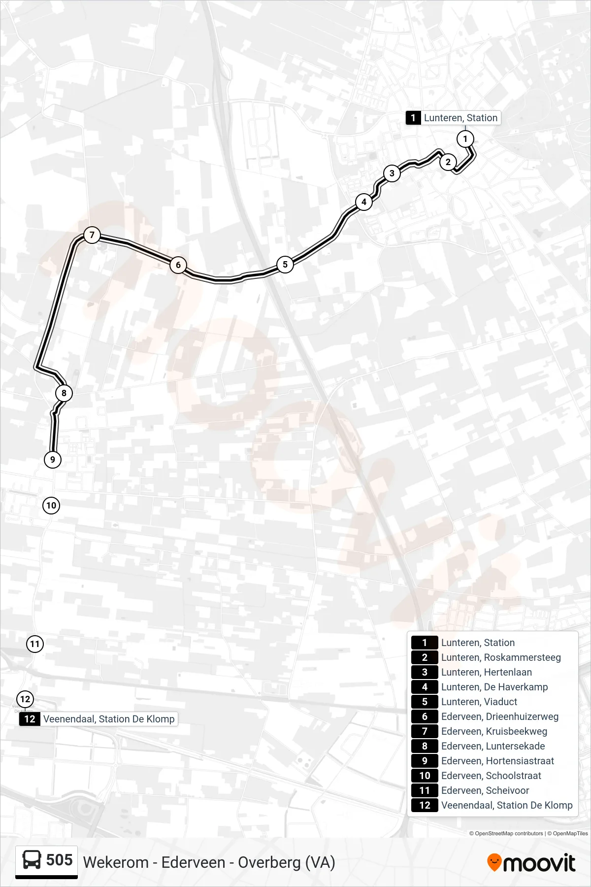 505 bus Line (Reserveerrrreis) route and stops on a map