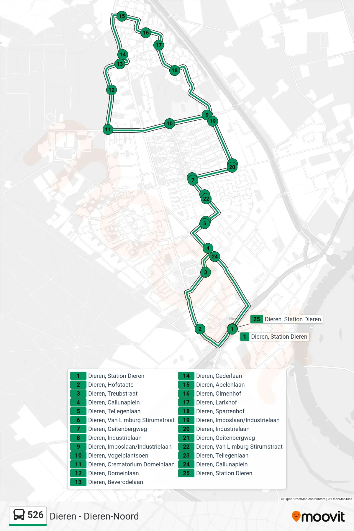 Lijn 526 (bus, Imboslaan/Industrielaan): route en haltes op de kaart
