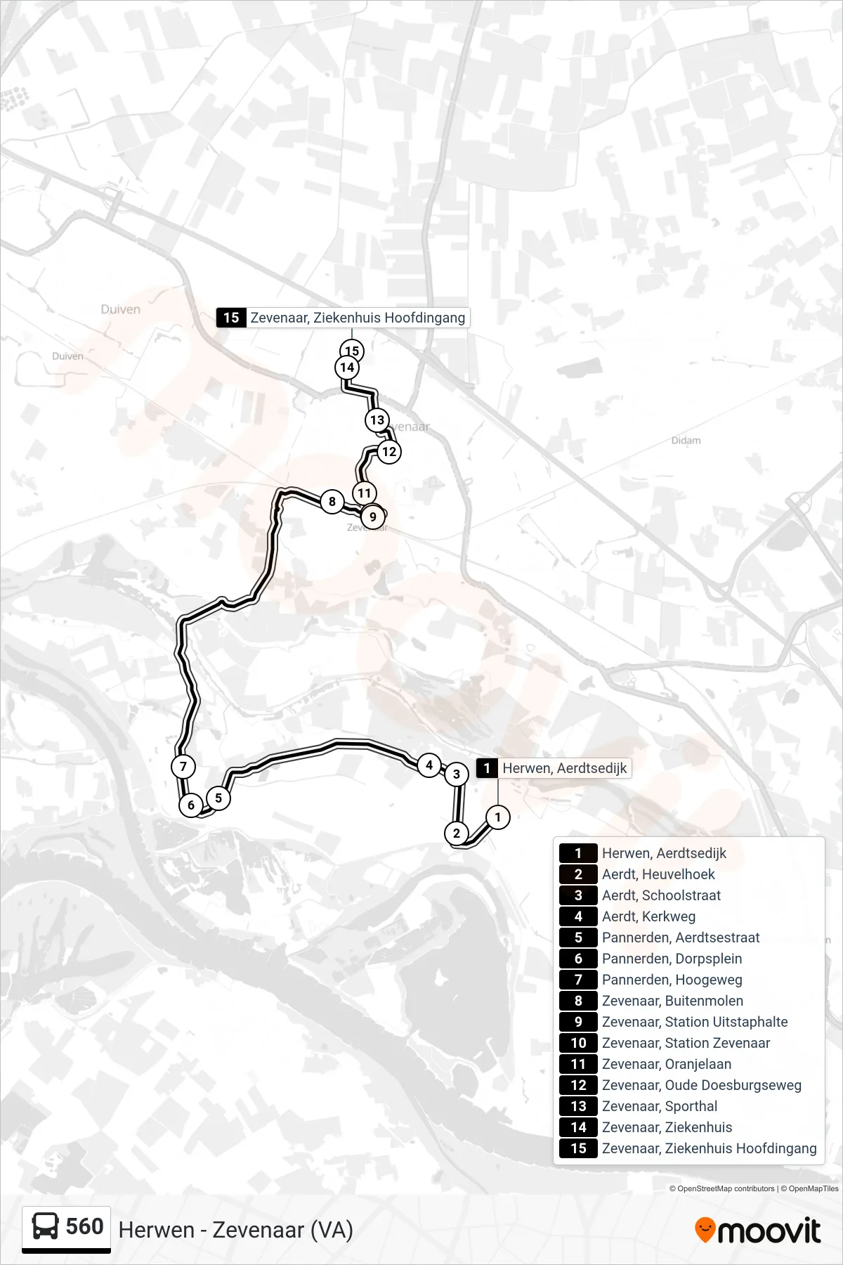 Lijn 560 (bus, Reserveerrrreis): route en haltes op de kaart