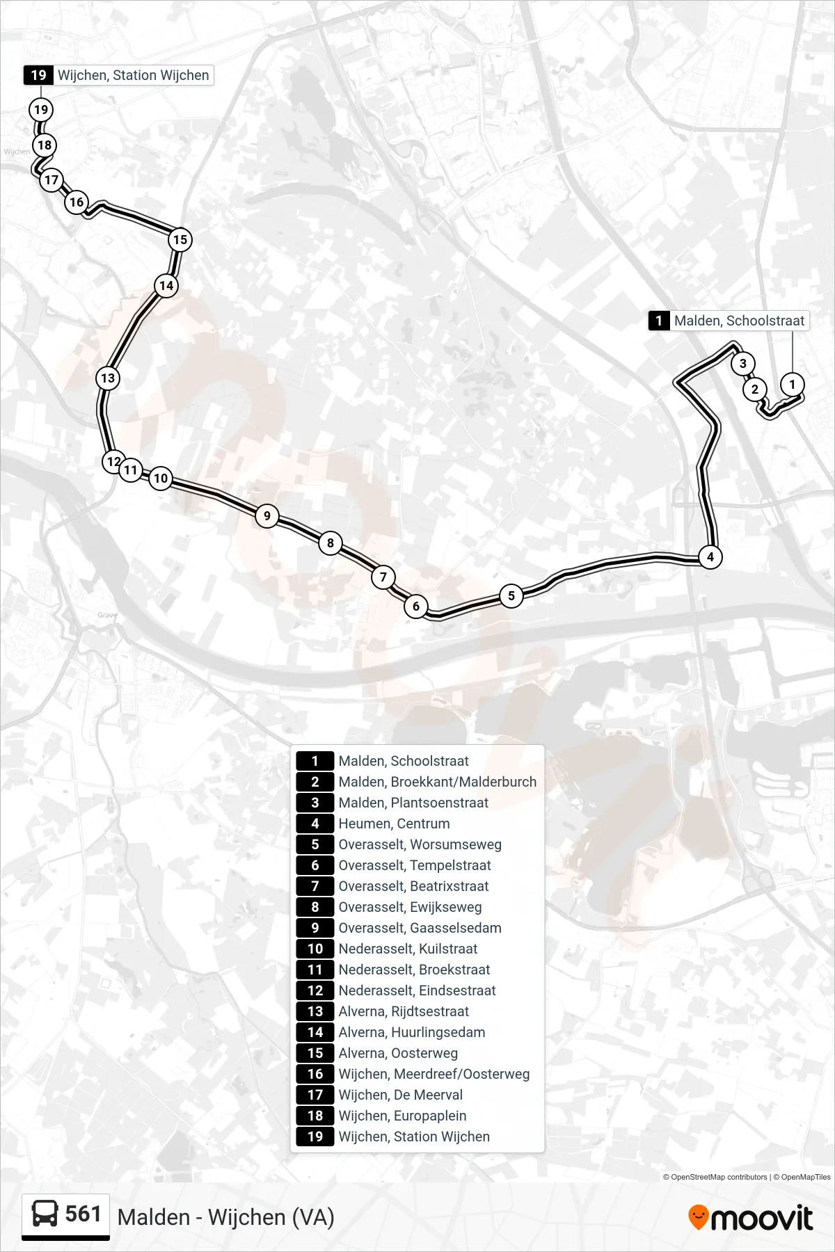 Lijn 561 (bus, Reserveerrrreis): route en haltes op de kaart
