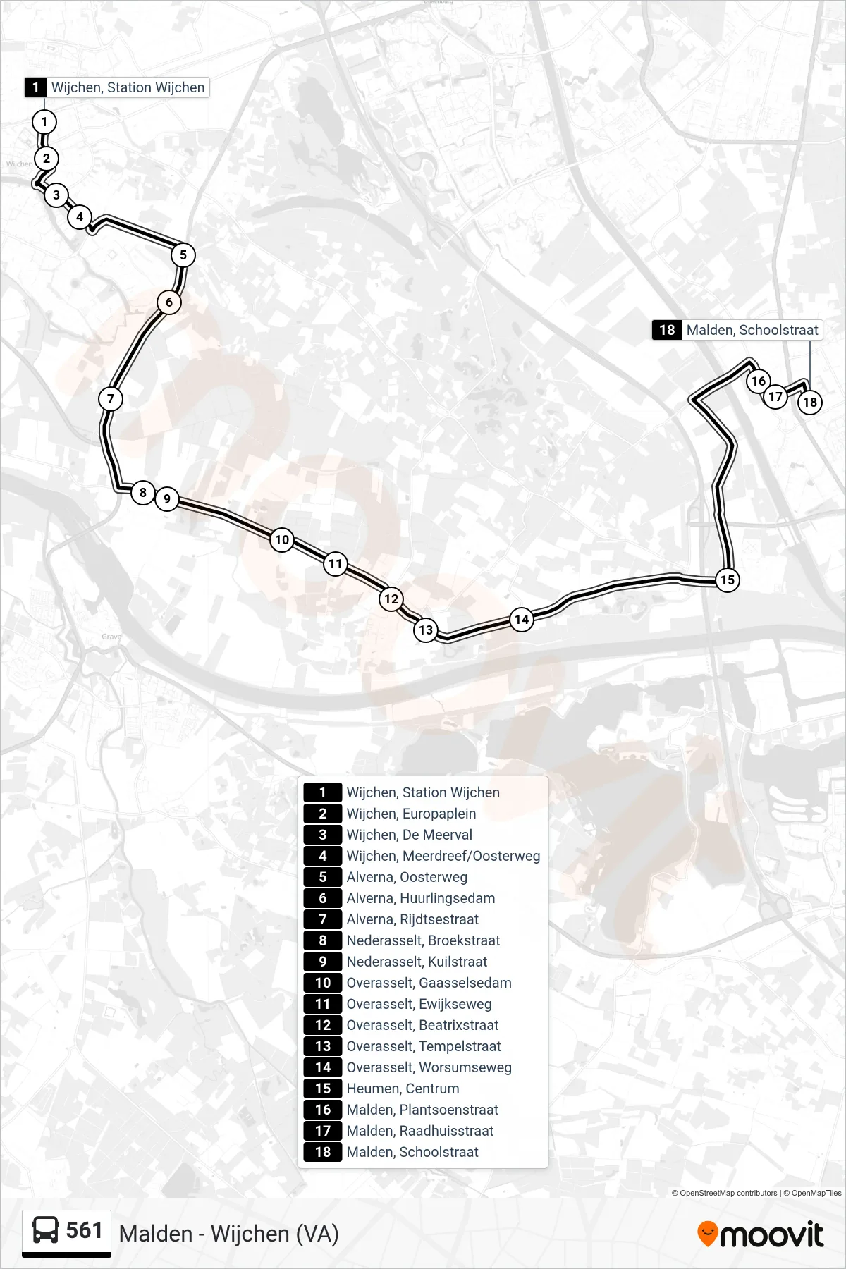 Lijn 561 (bus, Reserveerrrreis): route en haltes op de kaart