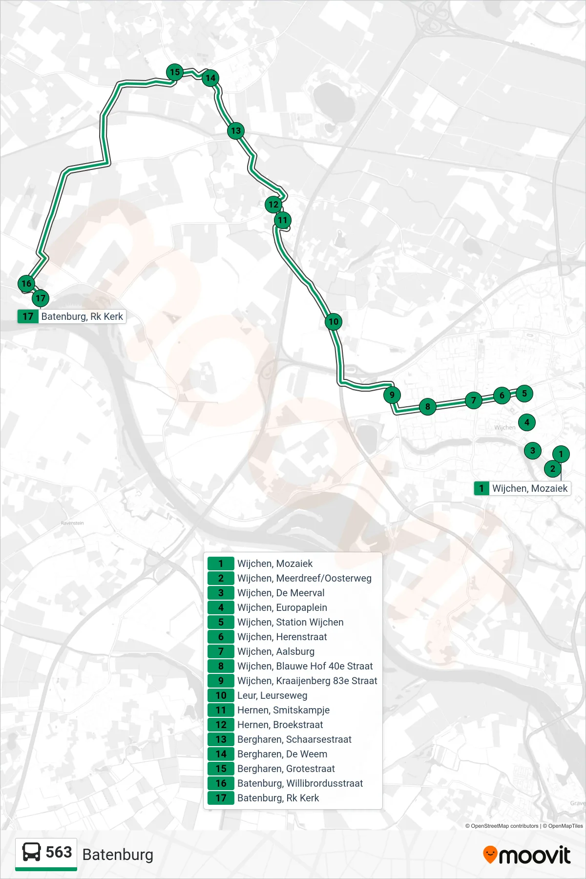 Lijn 563 (bus, Batenburg): route en haltes op de kaart