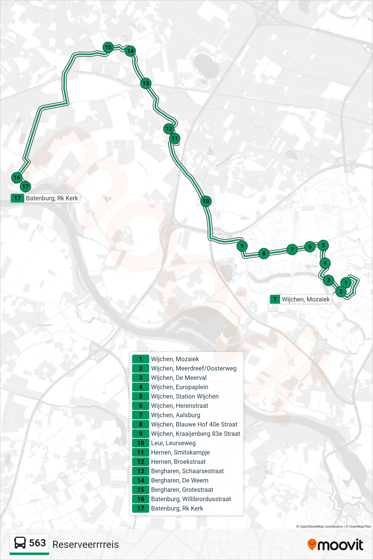 Lijn 563 (bus, Reserveerrrreis): route en haltes op de kaart