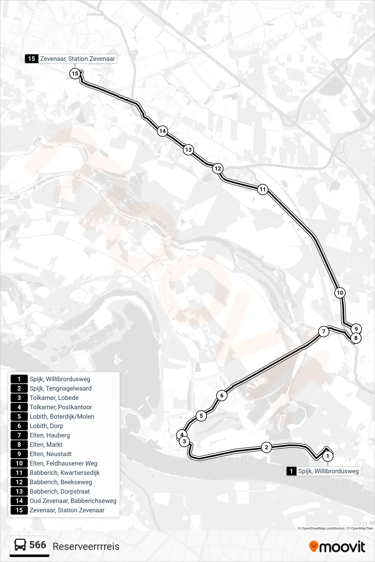 Lijn 566 (bus, Reserveerrrreis): route en haltes op de kaart