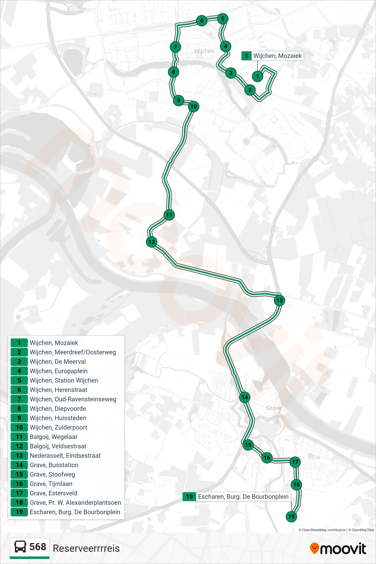 Lijn 568 (bus, Reserveerrrreis): route en haltes op de kaart
