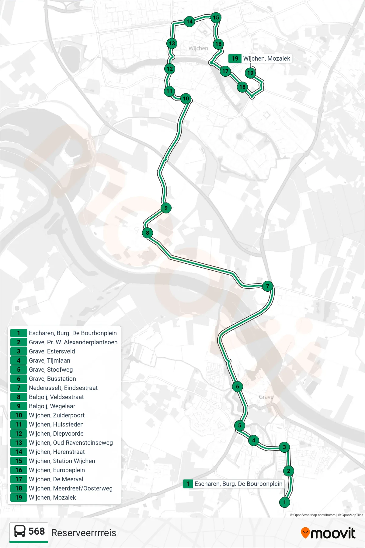 Lijn 568 (bus, Reserveerrrreis): route en haltes op de kaart