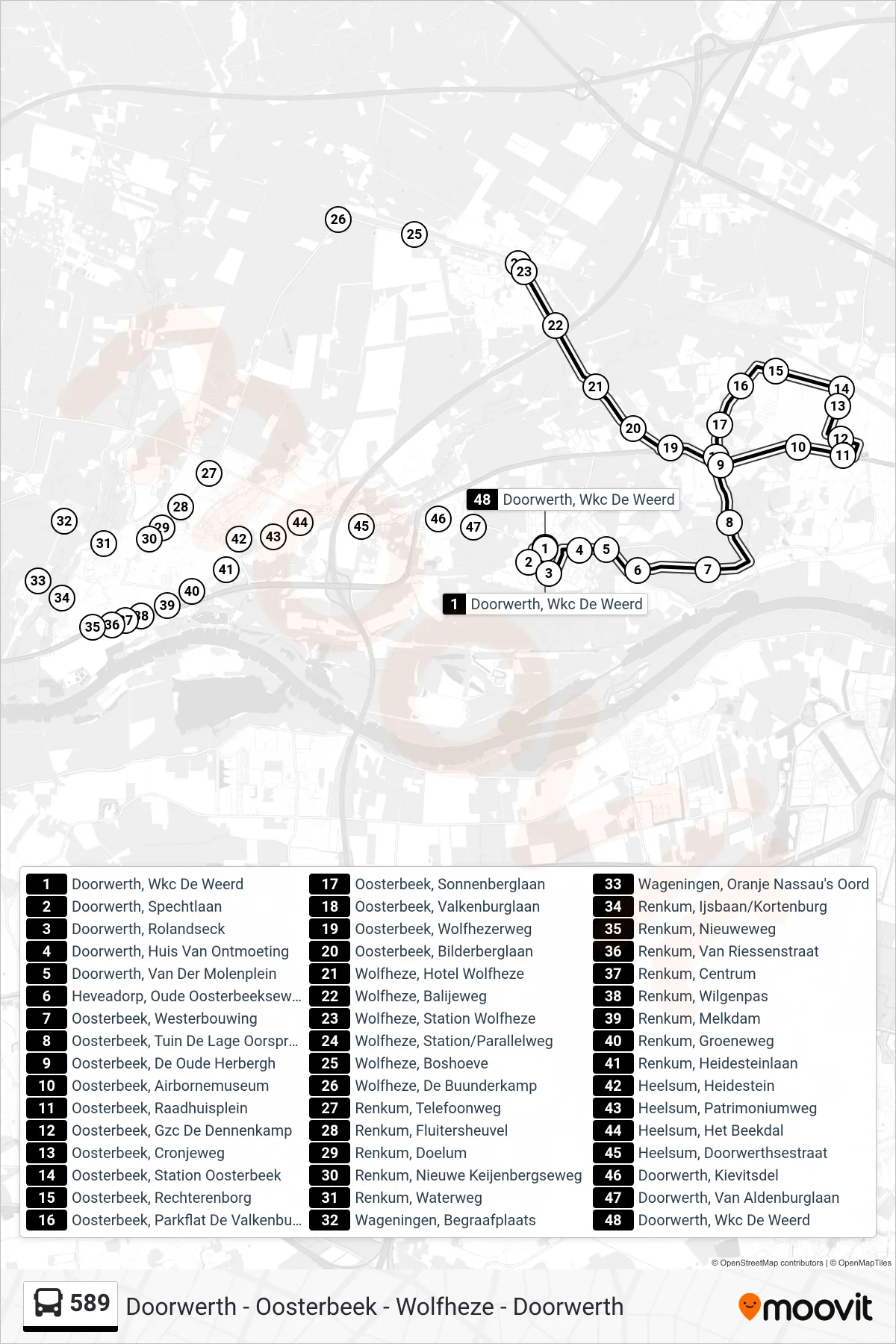 Lijn 589 (bus, Wolfheze): route en haltes op de kaart
