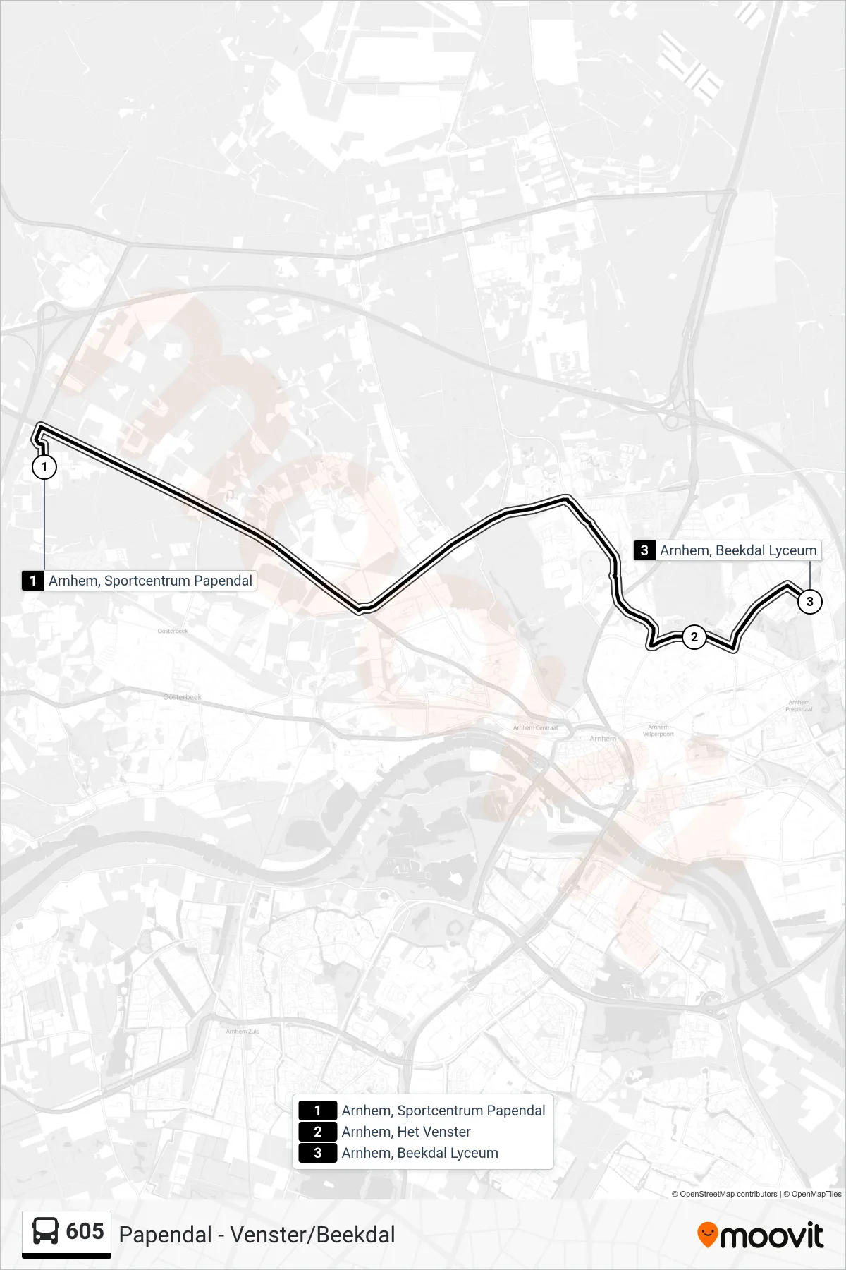 Lijn 605 (bus, Beekdal Lyceum Het Venster): route en haltes op de kaart