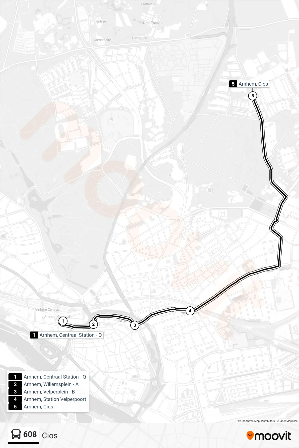 Lijn 608 (bus, Cios): route en haltes op de kaart