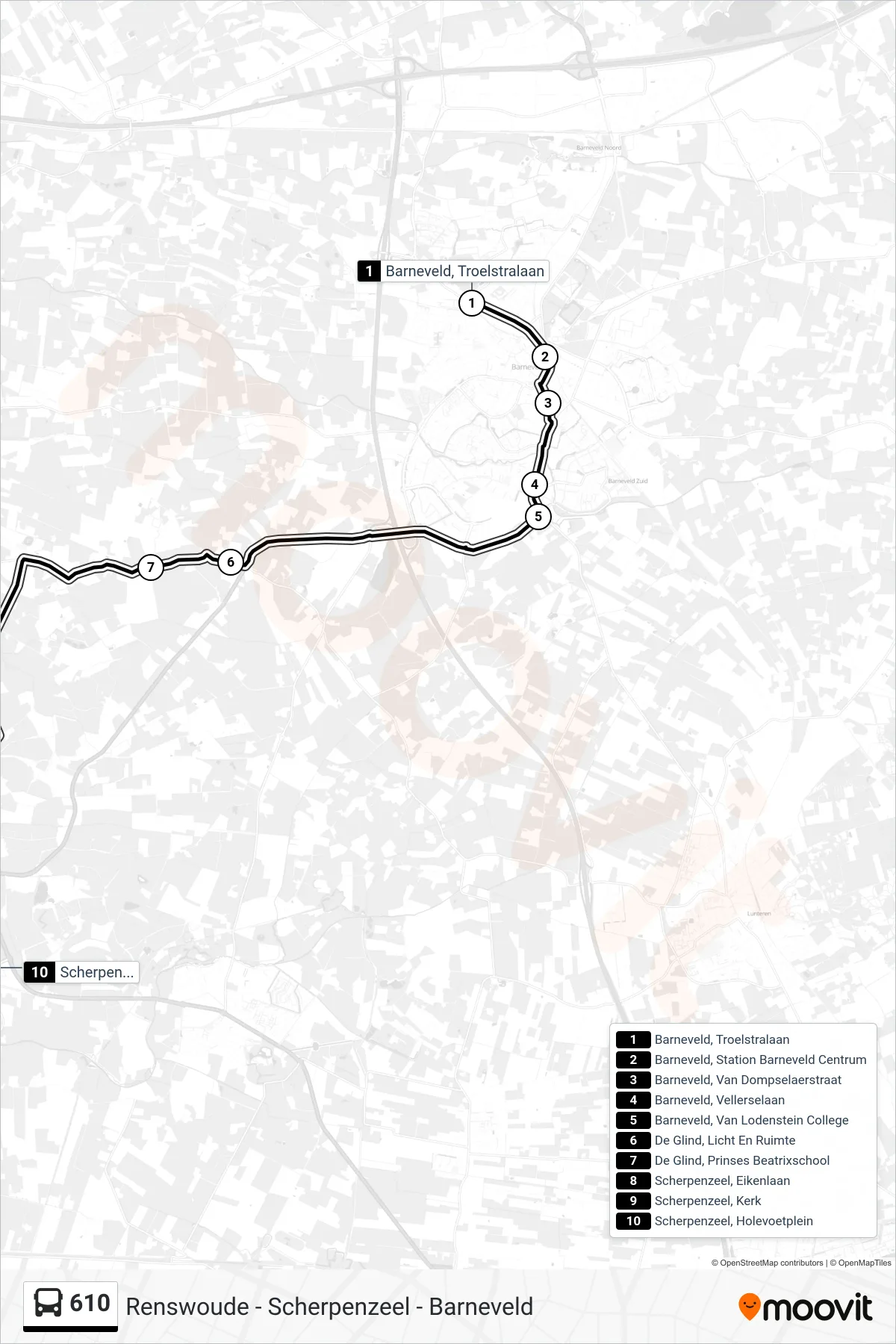 Lijn 610 (bus, Scherpenzeel): route en haltes op de kaart