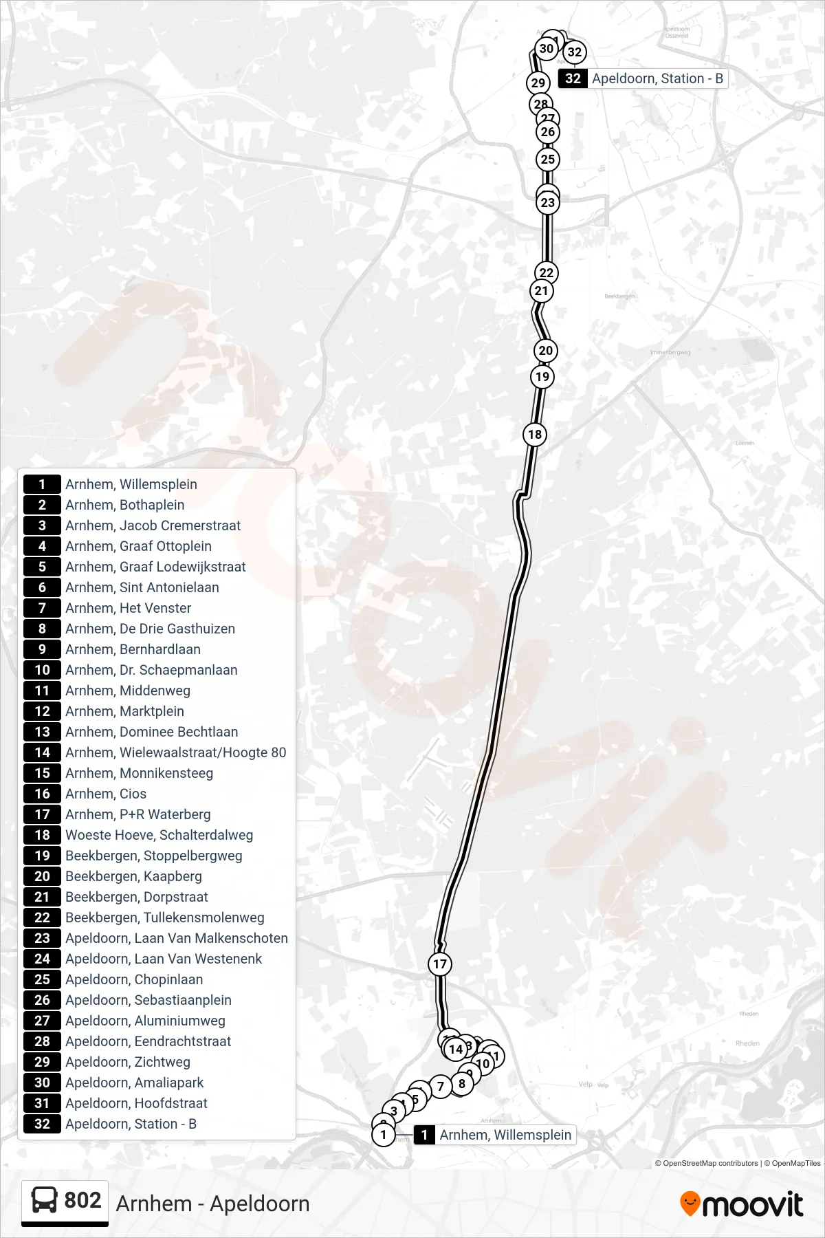 Lijn 802 (bus, Apeldoorn): route en haltes op de kaart