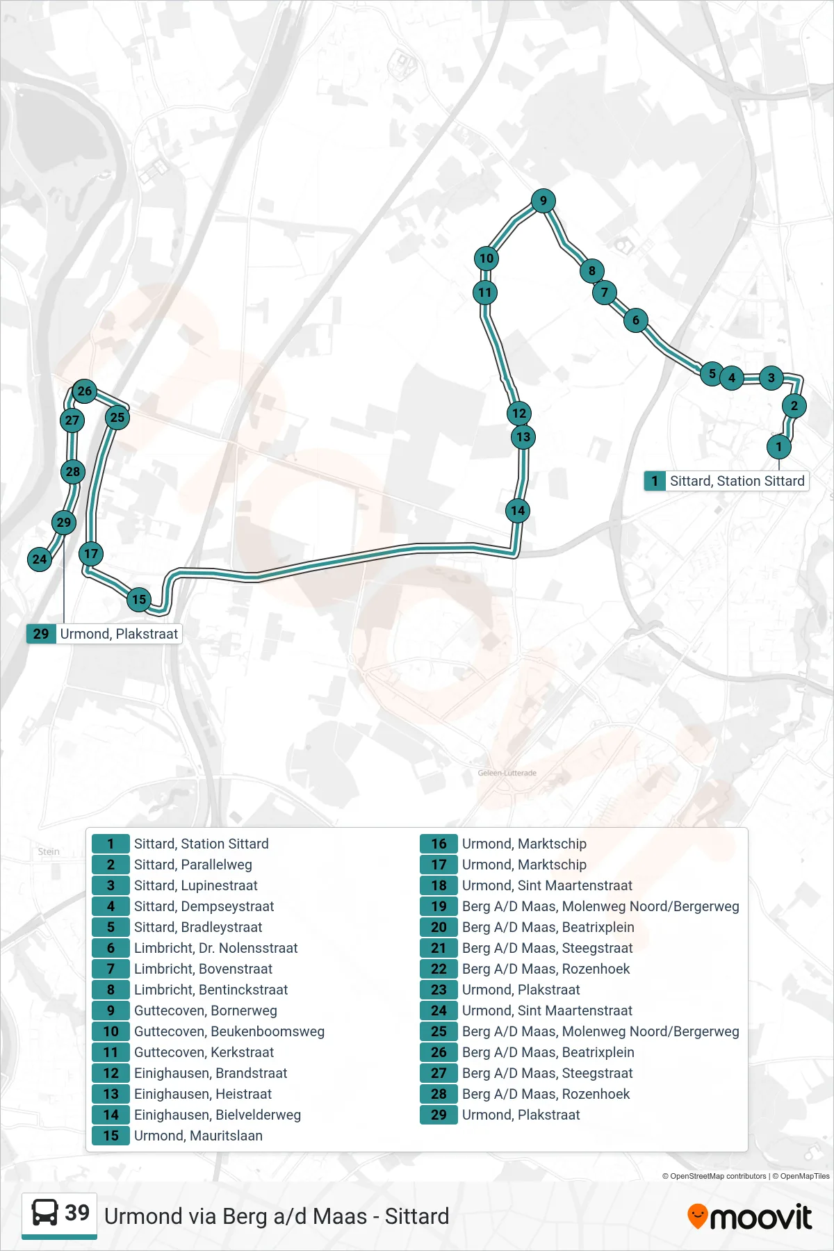 Lijn 39 (bus, Urmond): route en haltes op de kaart