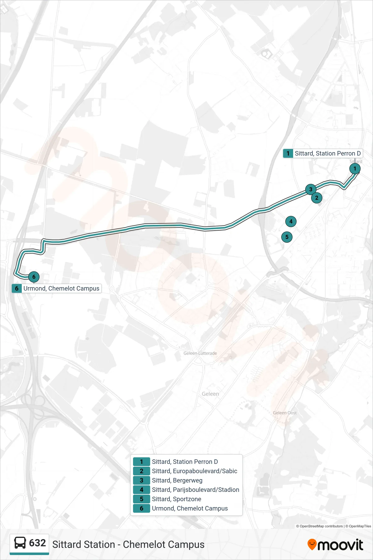 Lijn 632 (bus, Urmond Chemelot): route en haltes op de kaart
