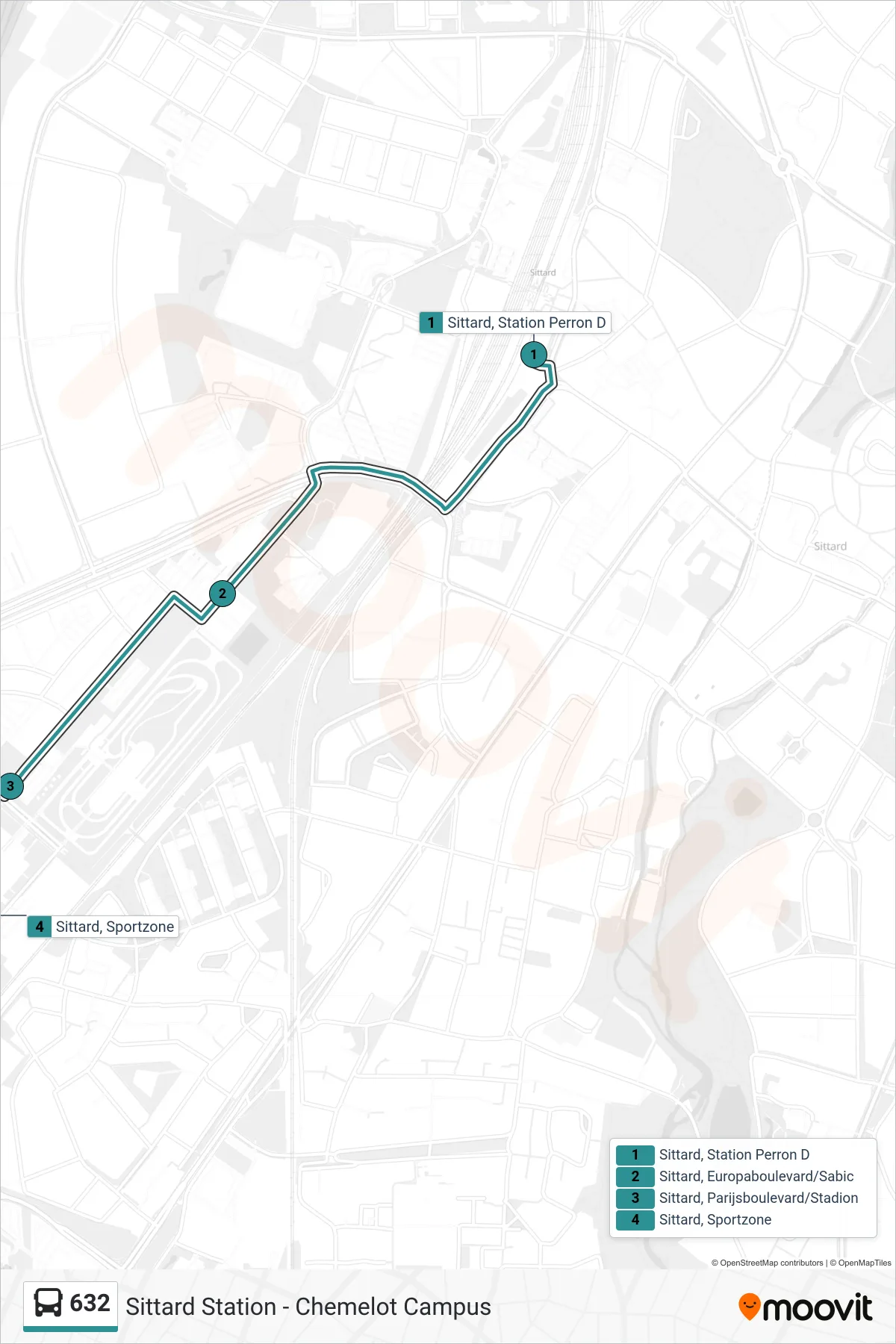 Lijn 632 (bus, Sittard Sportzone): route en haltes op de kaart