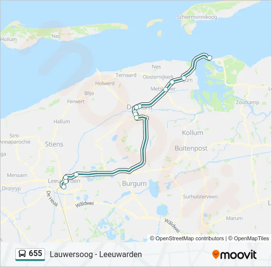 Bus 655 lijnkaart