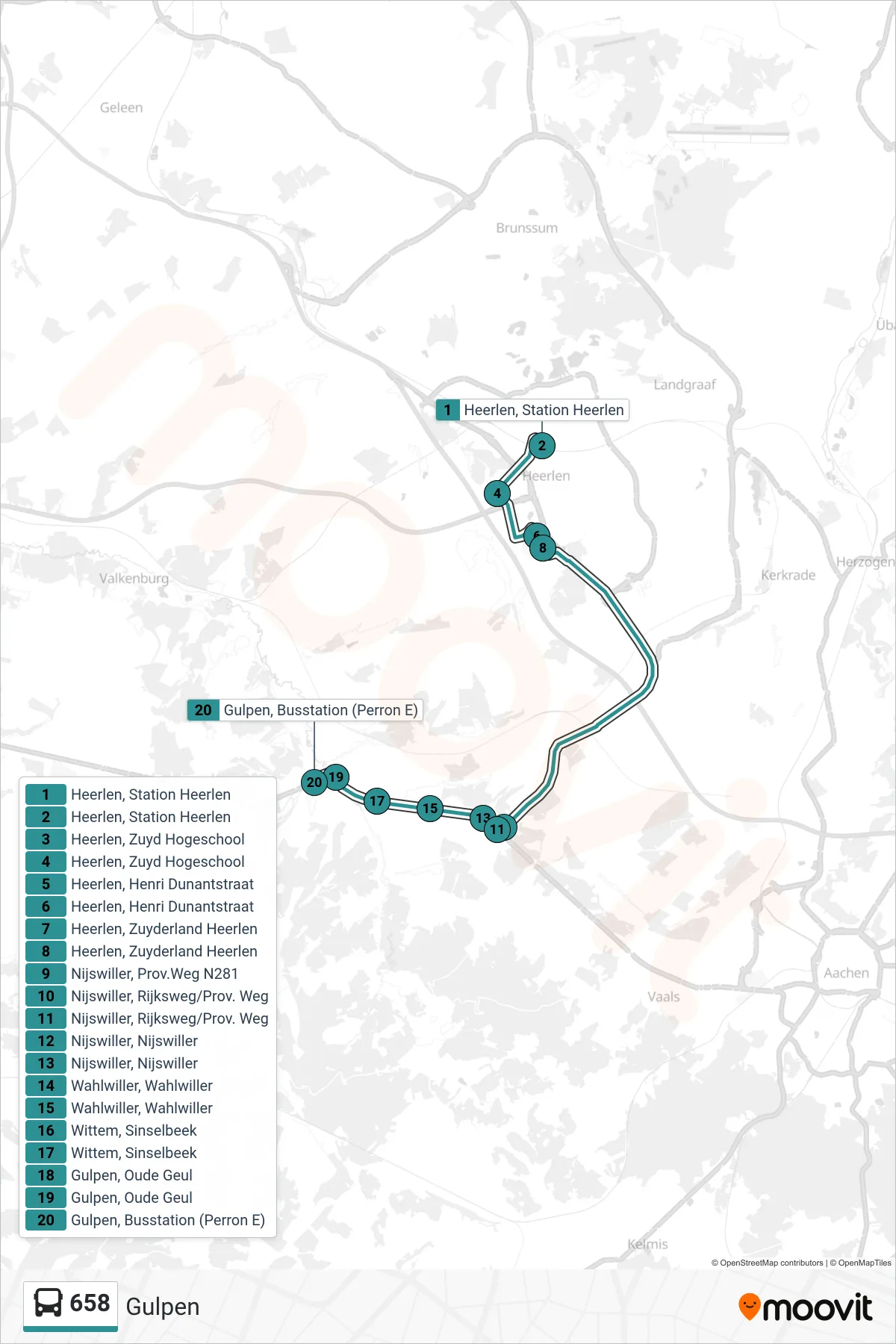 Lijn 658 (bus, Gulpen): route en haltes op de kaart