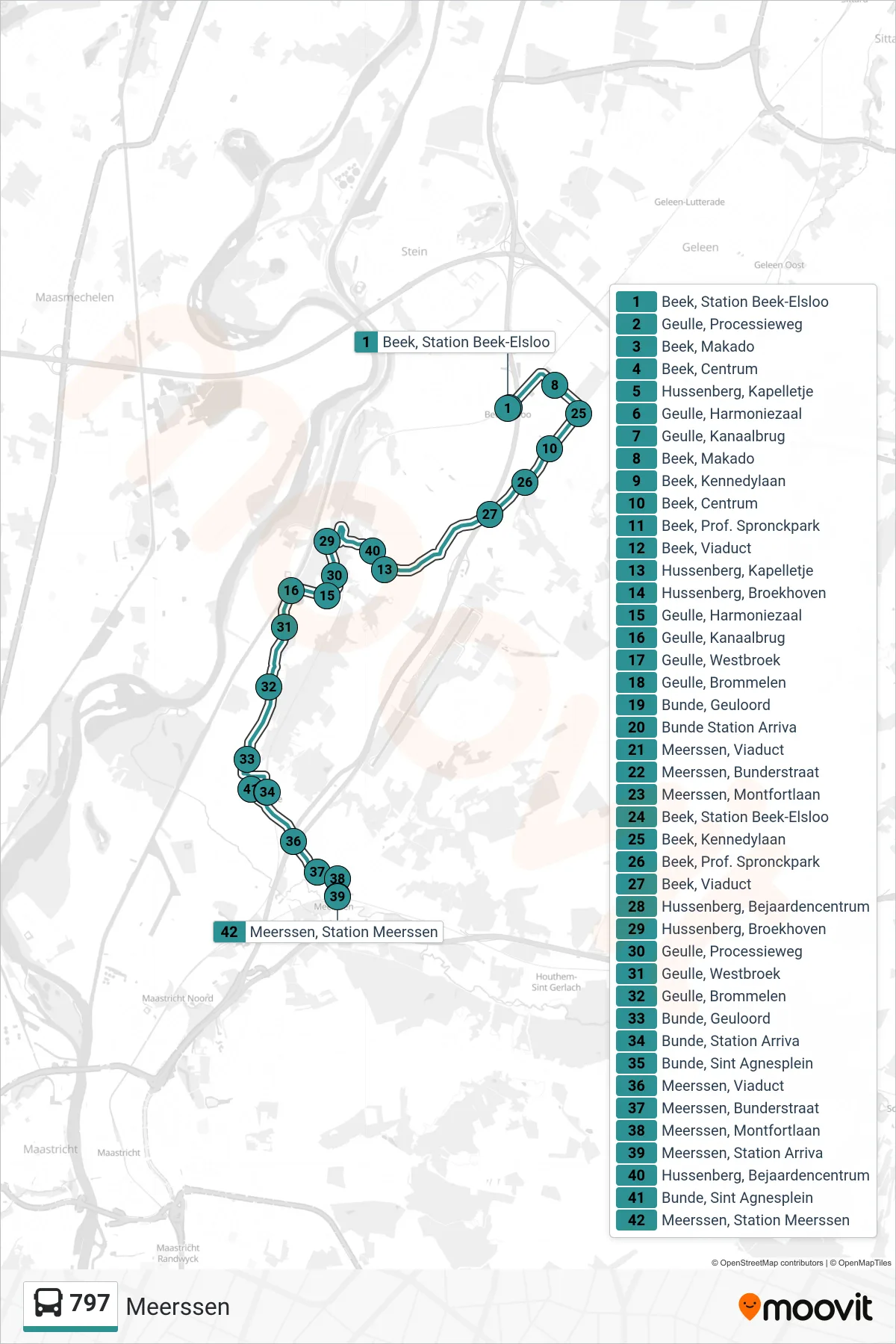 Lijn 797 (bus, Meerssen): route en haltes op de kaart