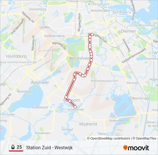 Tram 25 lijnkaart