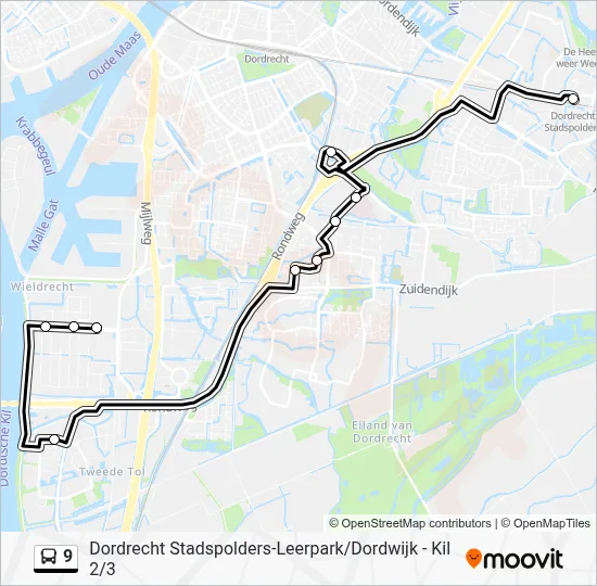 Bus 9 lijnkaart
