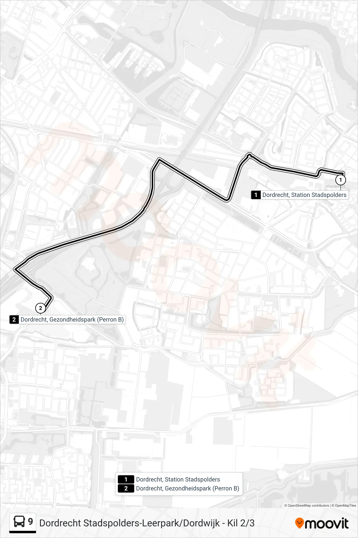 Lijn 9 (bus, Ziekenhuis): route en haltes op de kaart