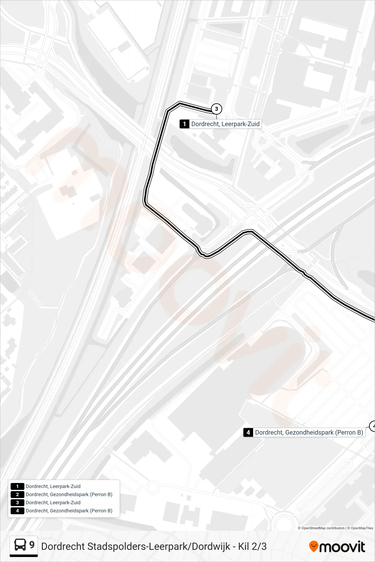 Lijn 9 (bus, Stadspolders Station): route en haltes op de kaart
