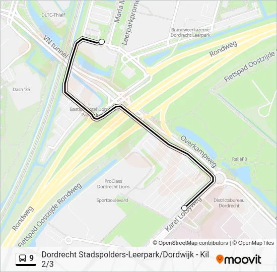 Bus 9 lijnkaart