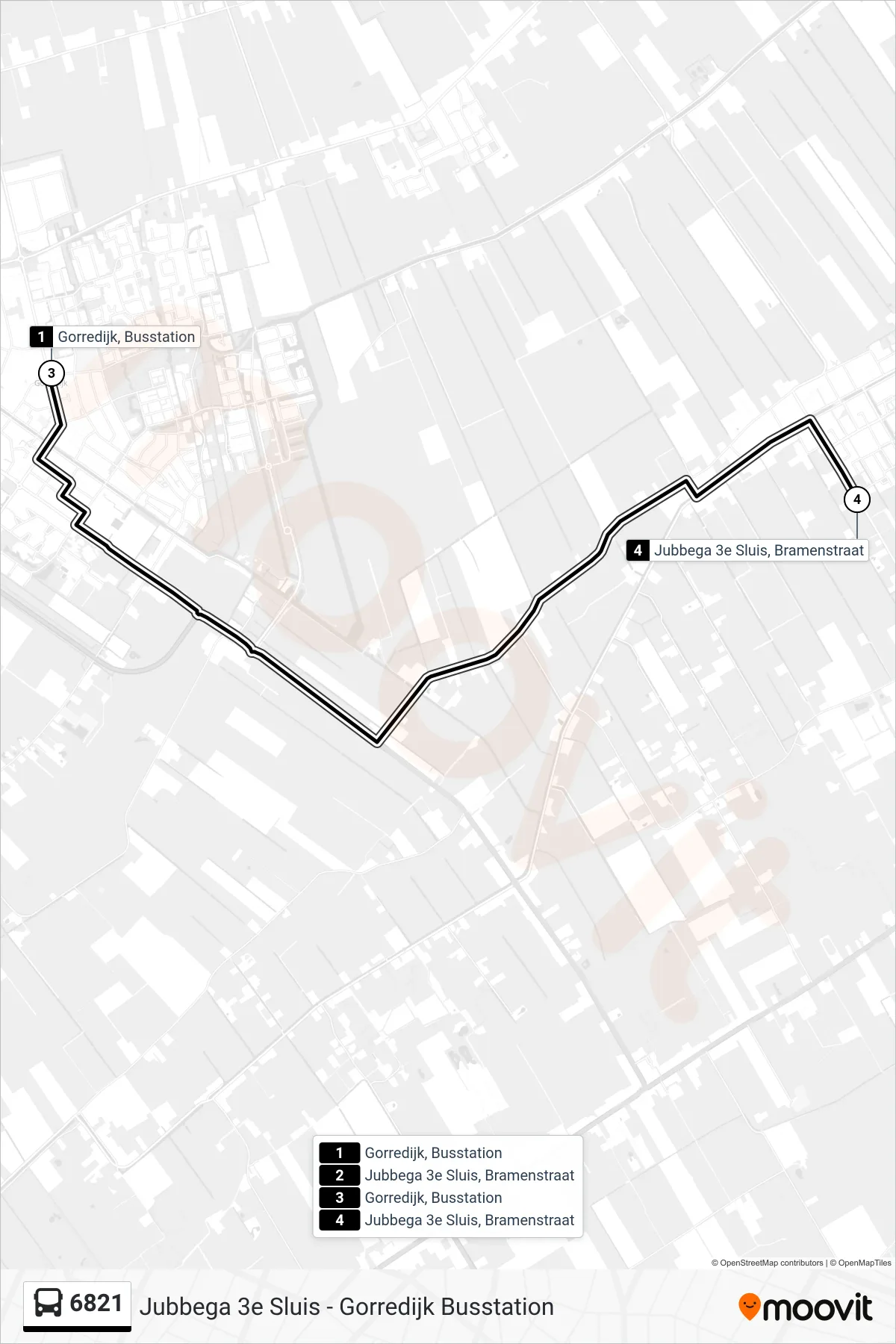 Lijn 6821 (bus, Jubbega): route en haltes op de kaart